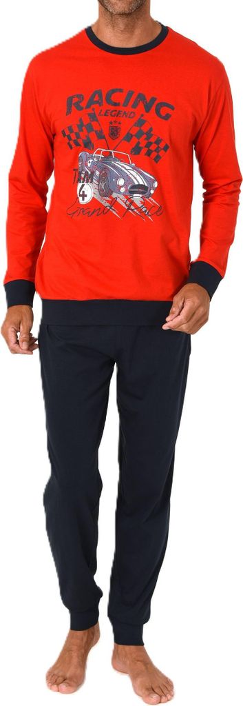 Normann Herren langarm Schlafanzug Pyjama mit Frontprint ; rot , 54