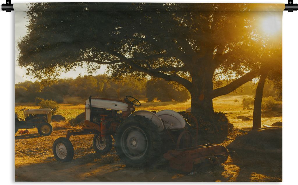 MuchoWow Wandteppich Wandbehang Traktor - Sonne - Baum - Landschaft 90x60 cm Tapisserie Dekoration Wandtuch - Wandskulpturen - Bildteppich