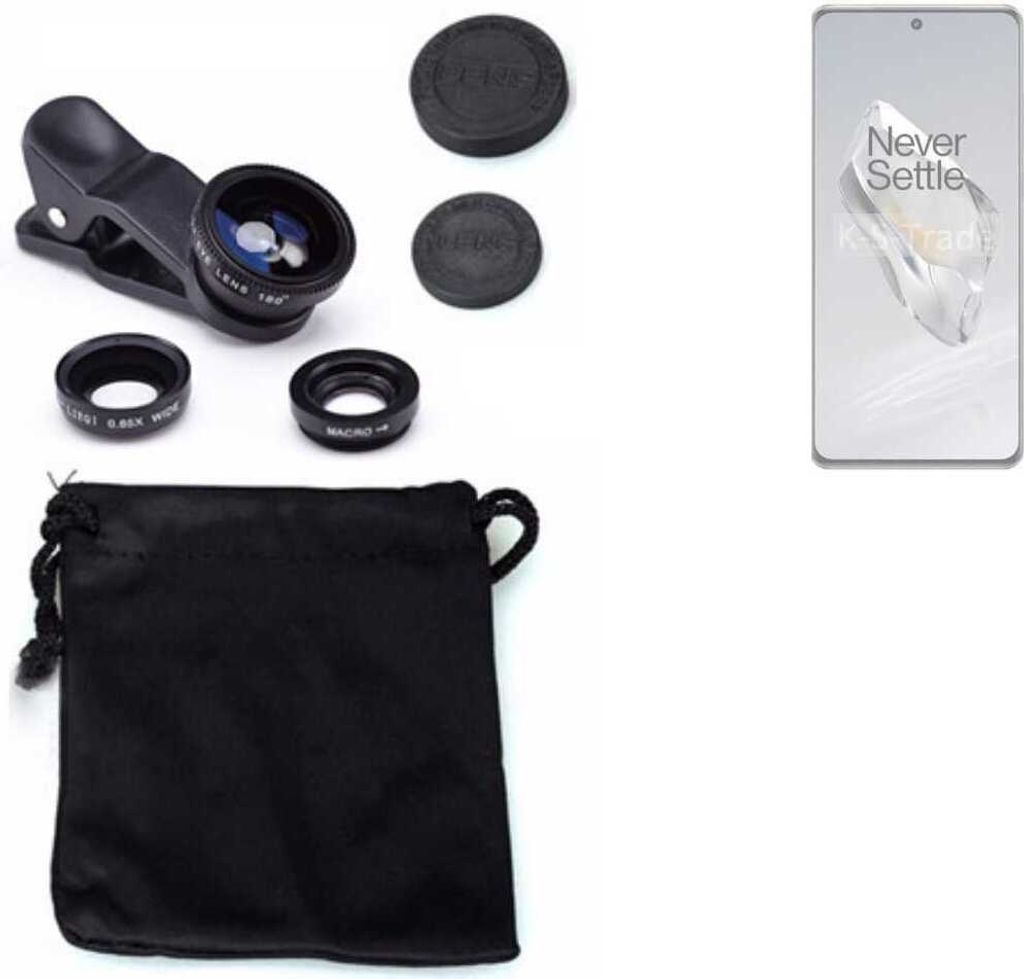 K-S-Trade Smartphone Kamera Linsen Set Kompatibel mit OnePlus OnePlus 12 3in1 Clip-On Kamera Adapter Macro Weitwinkel FishEye Fischauge Objektiv Linse