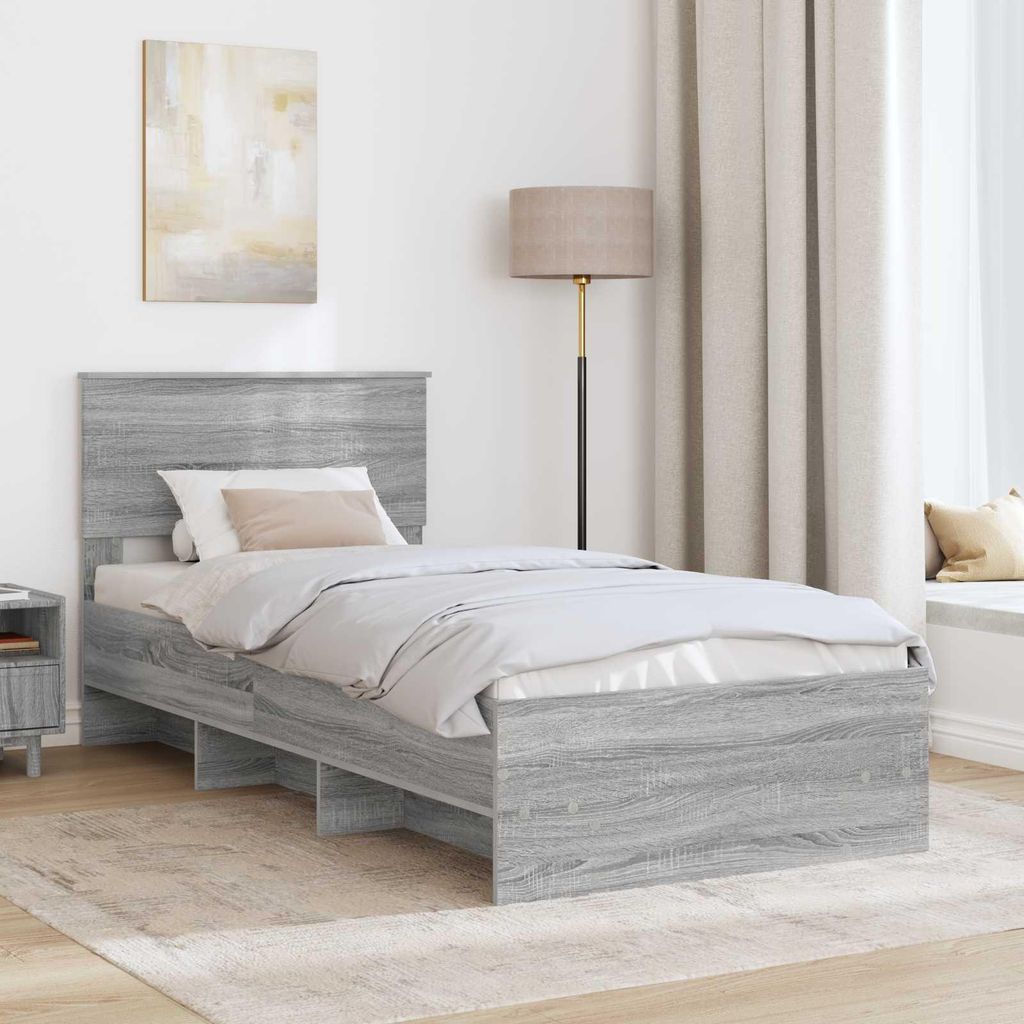 (Design 2026) Bettrahmen Graues Sonoma 120 x 123cm Holzwerkstoff - HOMMIE 838404 - Klassische BettenJugendbett Tagesbett