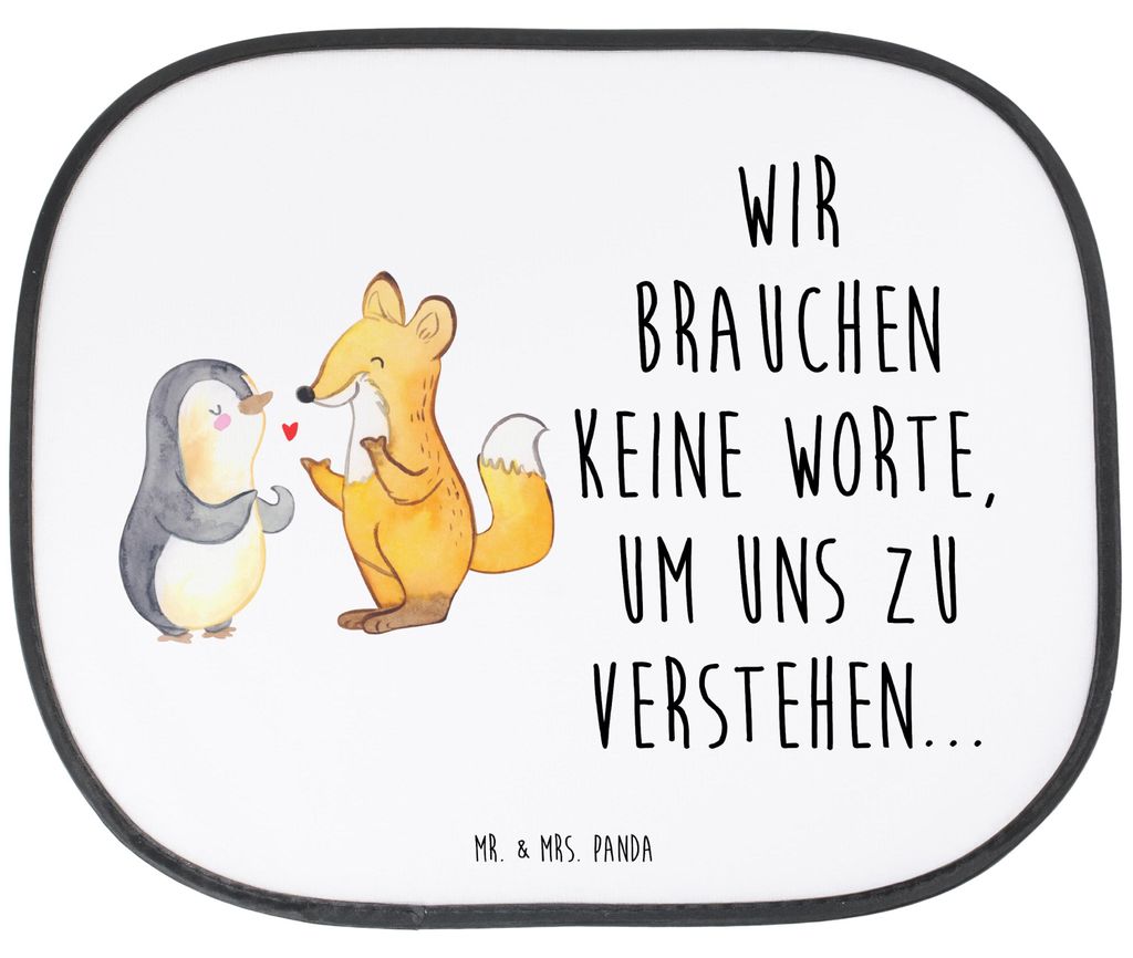 Mr. & Mrs. Panda Sonnenschutz Auto Fuchs & Pinguin gehörlos - Weiß - Geschenk, Hitzeschutz, Gebärdensprache, autofenster, Fürs, Sonnenblende