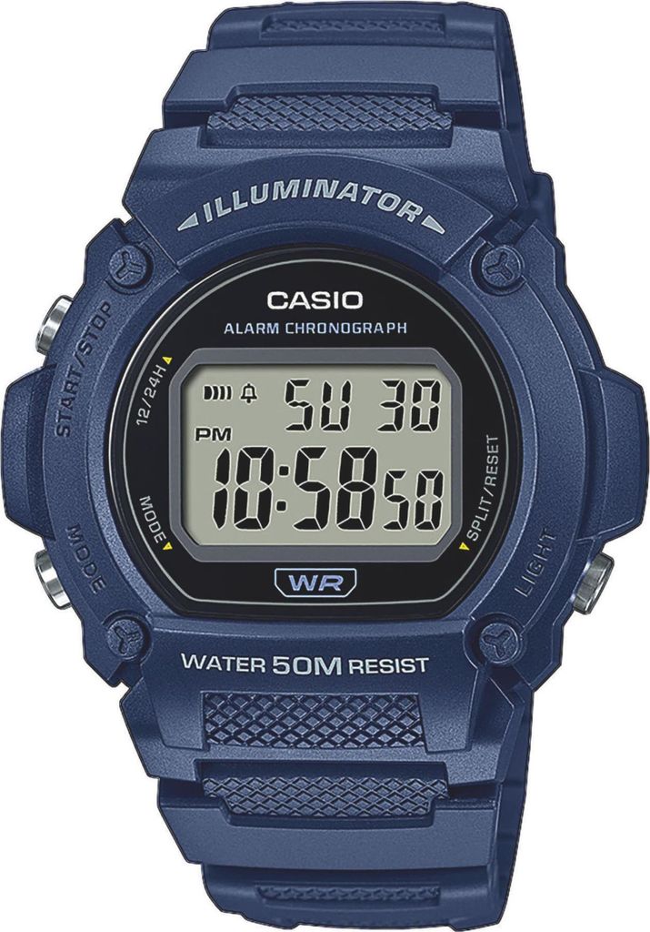 Casio herenhorloge, marineblauw, model Casio-W-219H-2AVEF Productafbeelding 