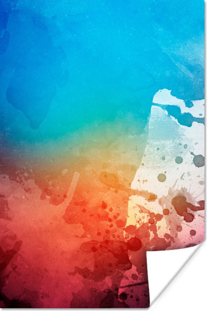 MuchoWow Poster Wasserfarben - Orange - Rot - Blau 20x30 cm - Papierdruck