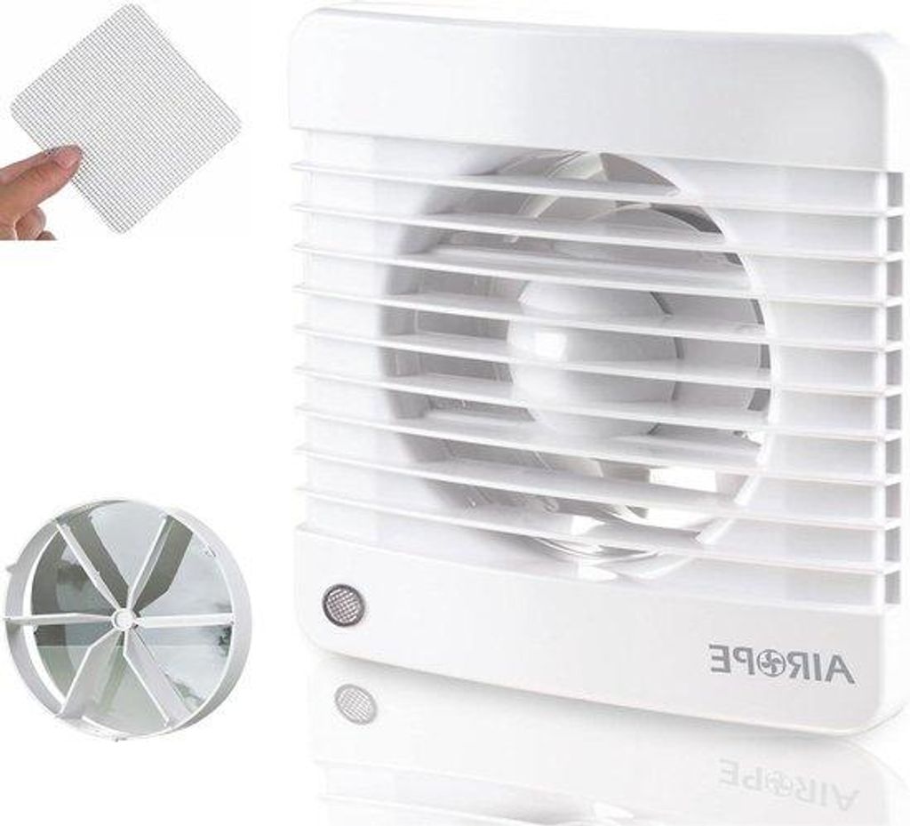 100 mm Ventilator mit kontrollierter Luftabfuhr, Rückstellschlauch und Mückenschutz 7 W 26 dB(A) für Bad, Küche, Büro, WC, leise.