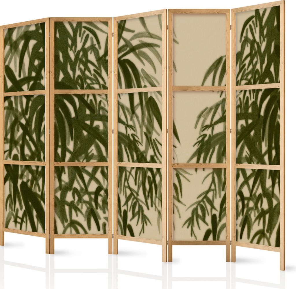 Paravent XXL 225x172 cm 5-teilig einseitig eleganter Sichtschutz Raumteiler Trennwand Raumtrenner Holz Design Motiv Deko Home Office Botanik Abstra...
