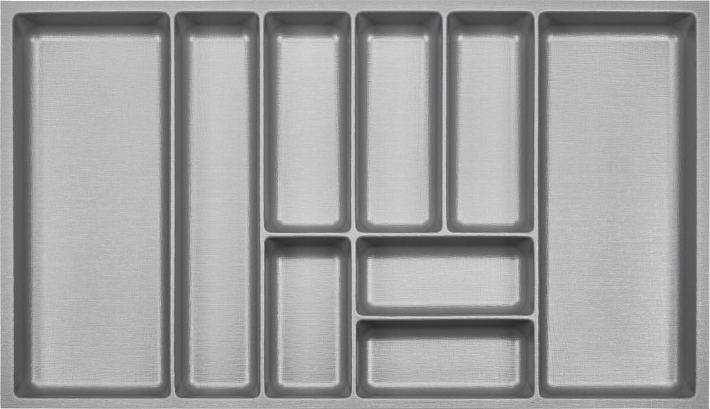 ORGA-BOX III Besteckeinsätze Tiefe 473 mm, Höhe 50,5 mm silbergrau Schubladeneinsätze Breite 791 mm für Schubladen 900 mm, Canvas-Struktur