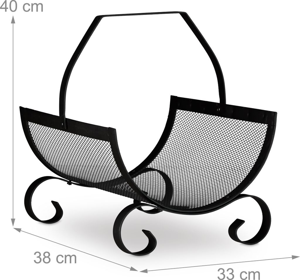 relaxdays Kaminholzkorb schwarz 33,0 x 38,0 x 40,0 cm Produktbild 4