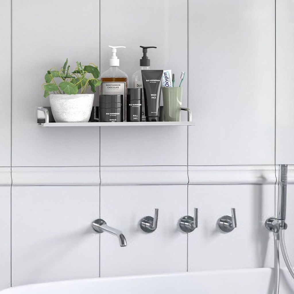 Duschregal aus Edelstahl - 50 x 11 cm - Wandmontage mit Ablaufrinnen - Zum Bohren - Für Shampoo, Duschgel, Seife
