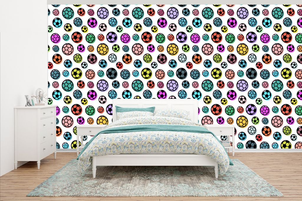 MuchoWow Fototapete für Wohnzimmer oder Schlafzimmer Wandtapete Vinyl Motivtapete Muster - Fußball - Sport - Jungen - Kinder - Kinder - 430x240...