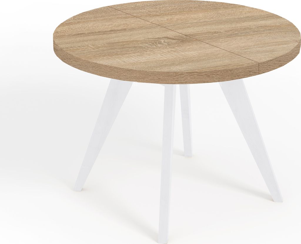 Runder Ausziehbarer Tisch für Esszimmer, LORA, Loft-Stil, Skandinavische, Durchmesser: 110 / 210 cm, Farbe: Eiche Sonoma / Weiß