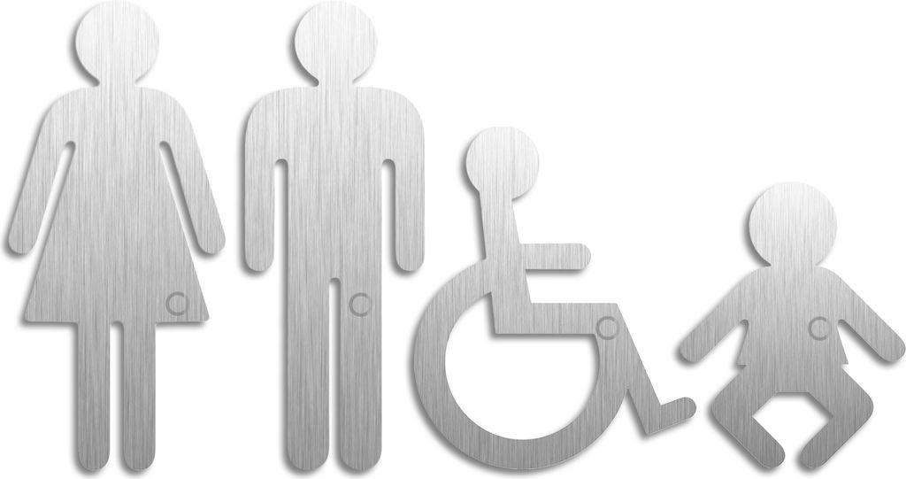 Toilettenschilder XL Edelstahl Piktogramme Damen Herren Rollstuhl Baby 4er-Set