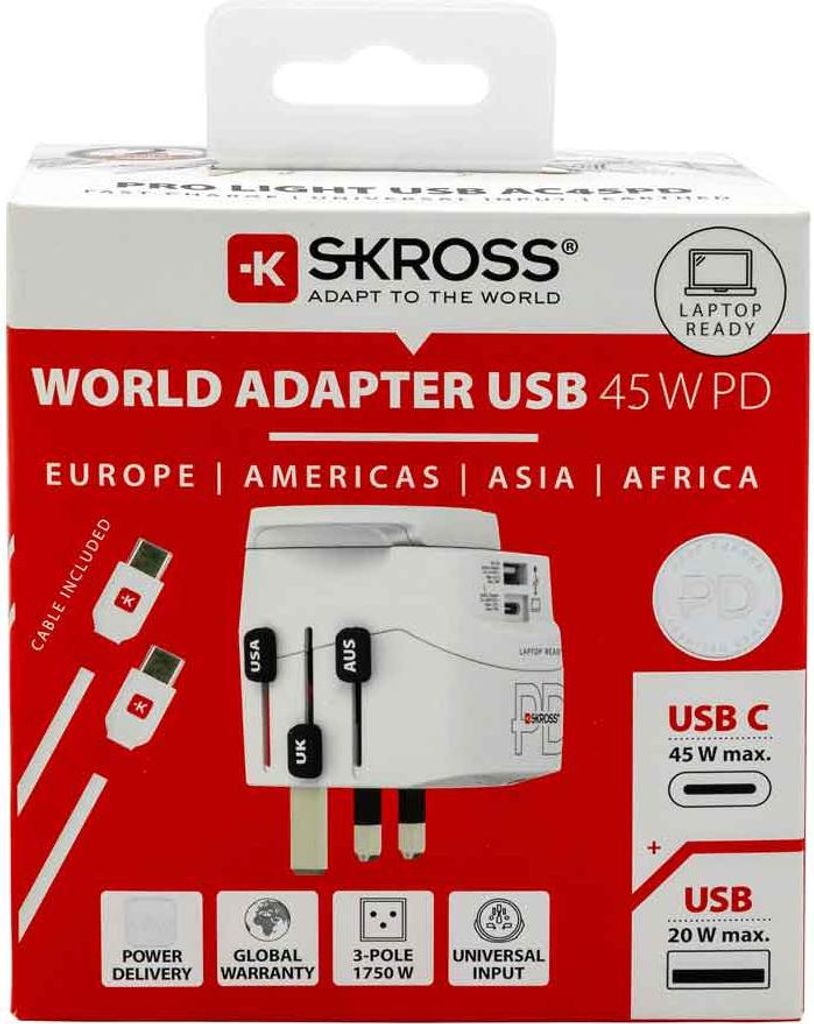 SKROSS Pro Light USB AC45PD World incl. USB-C cable white Immagine del prodotto 