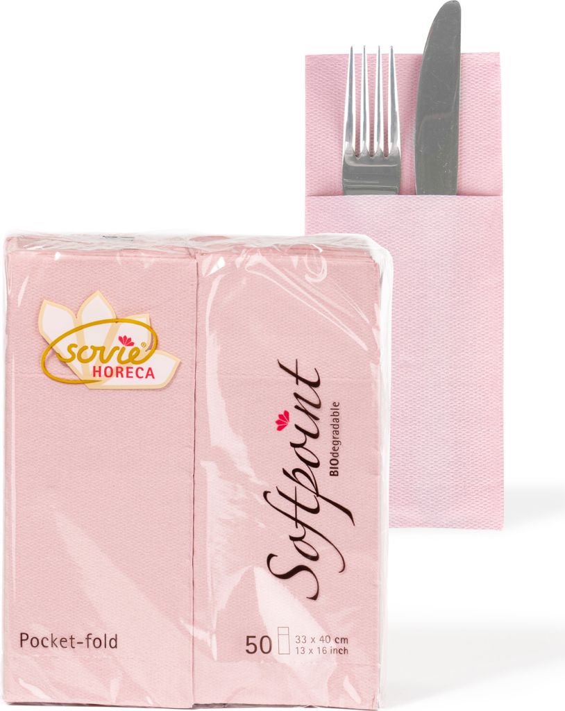 Sovie HORECA Besteckserviette Softpoint "Pub" in Altrosa, 40 x 33 cm, 1/8 Falz, 50 Stück