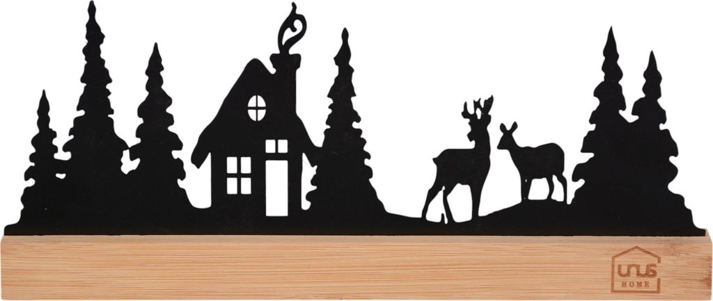 UNUS Deko Aufsteller Haus im Wald mit Rehen in schwarz