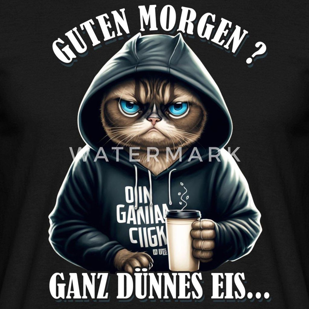 Spreadshirt Guten Morgen Ganz Dünnes Eis Katze Männer T-Shirt, XXL, Schwarz