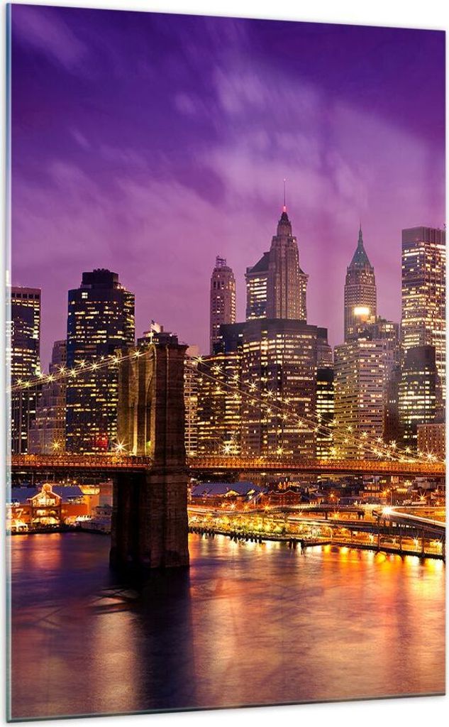 Bilder auf glas - Einteilig - New york nacht brooklyn brücke - 70x100cm - Glasbilder - Wandbilder - Bilder - Wanddekoration aus Glas - Glas Bilder...
