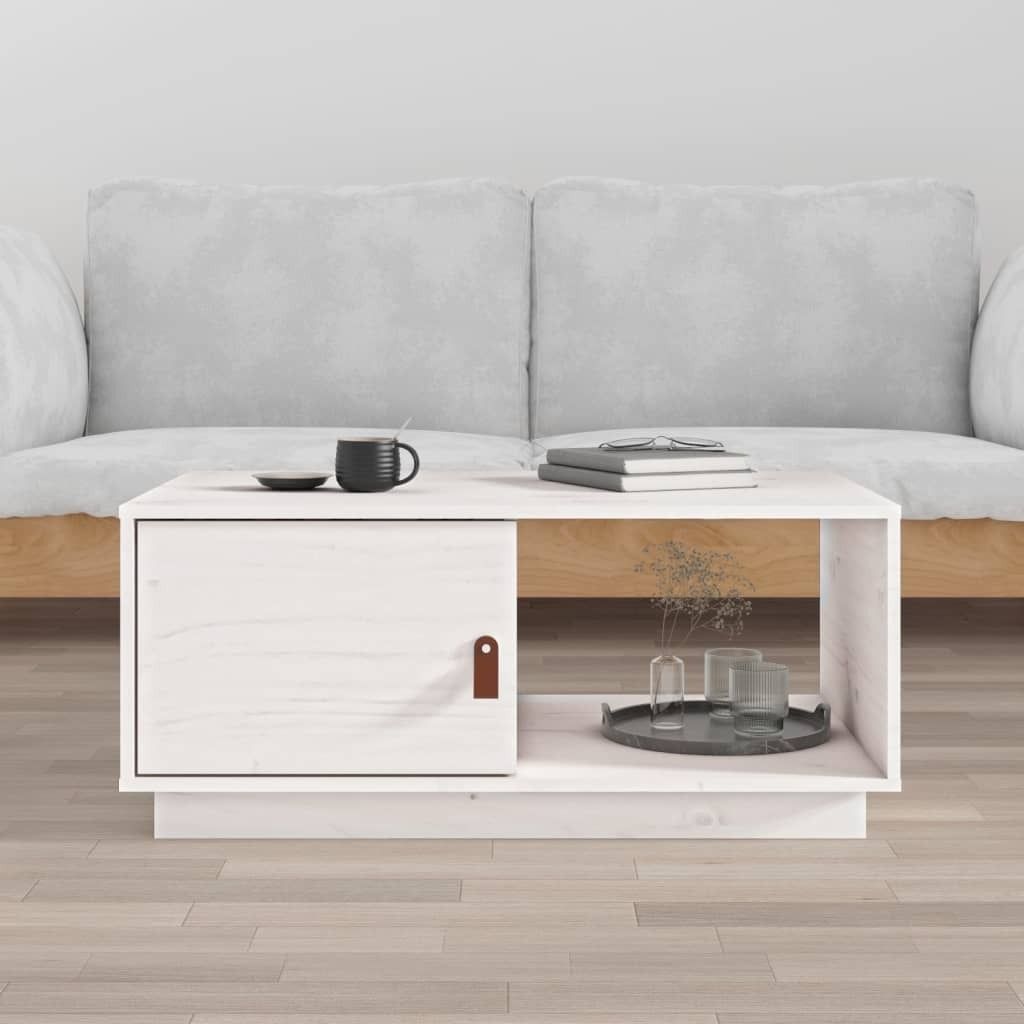 The Living Store Couchtisch Weiß 80x50x35,5 cm Massivholz Kiefer