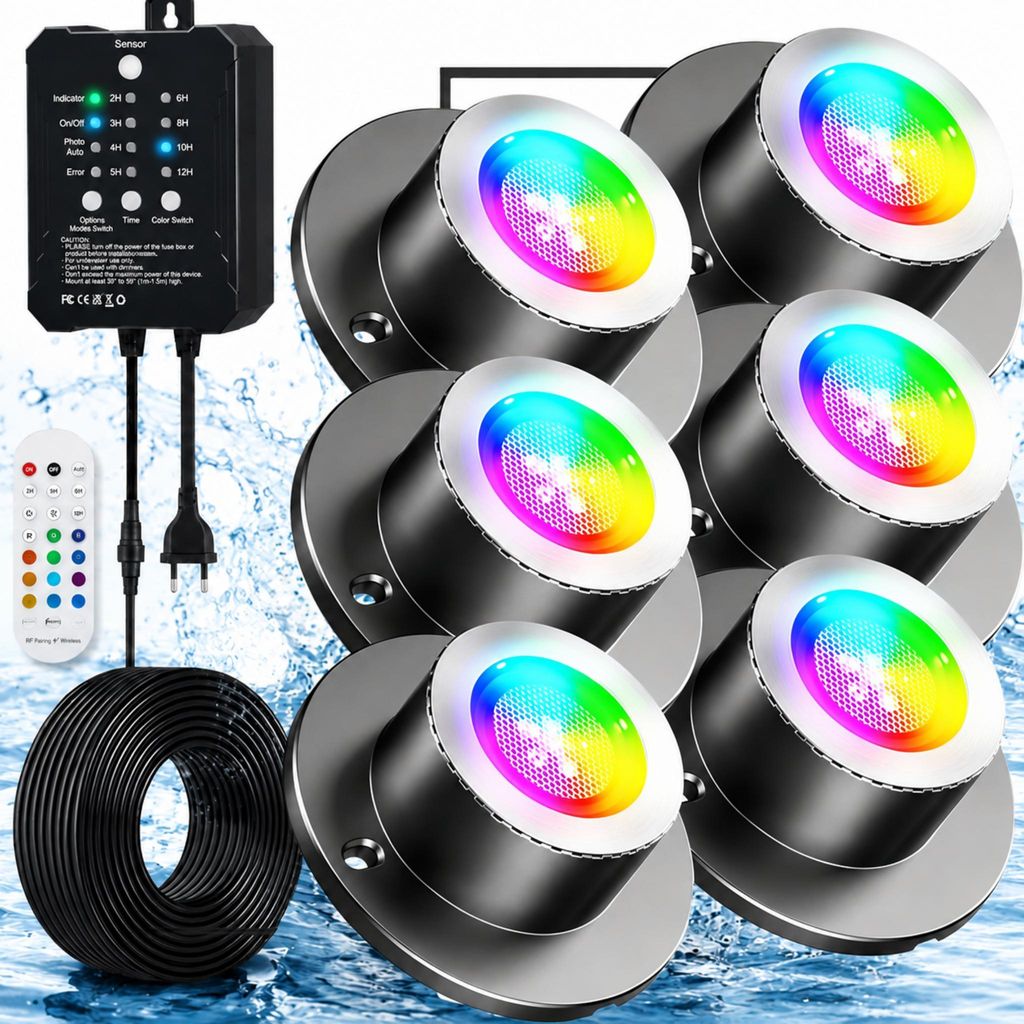 6er set LED  RGB Poolbeleuchtung mit 14 Farben, Produktbild 