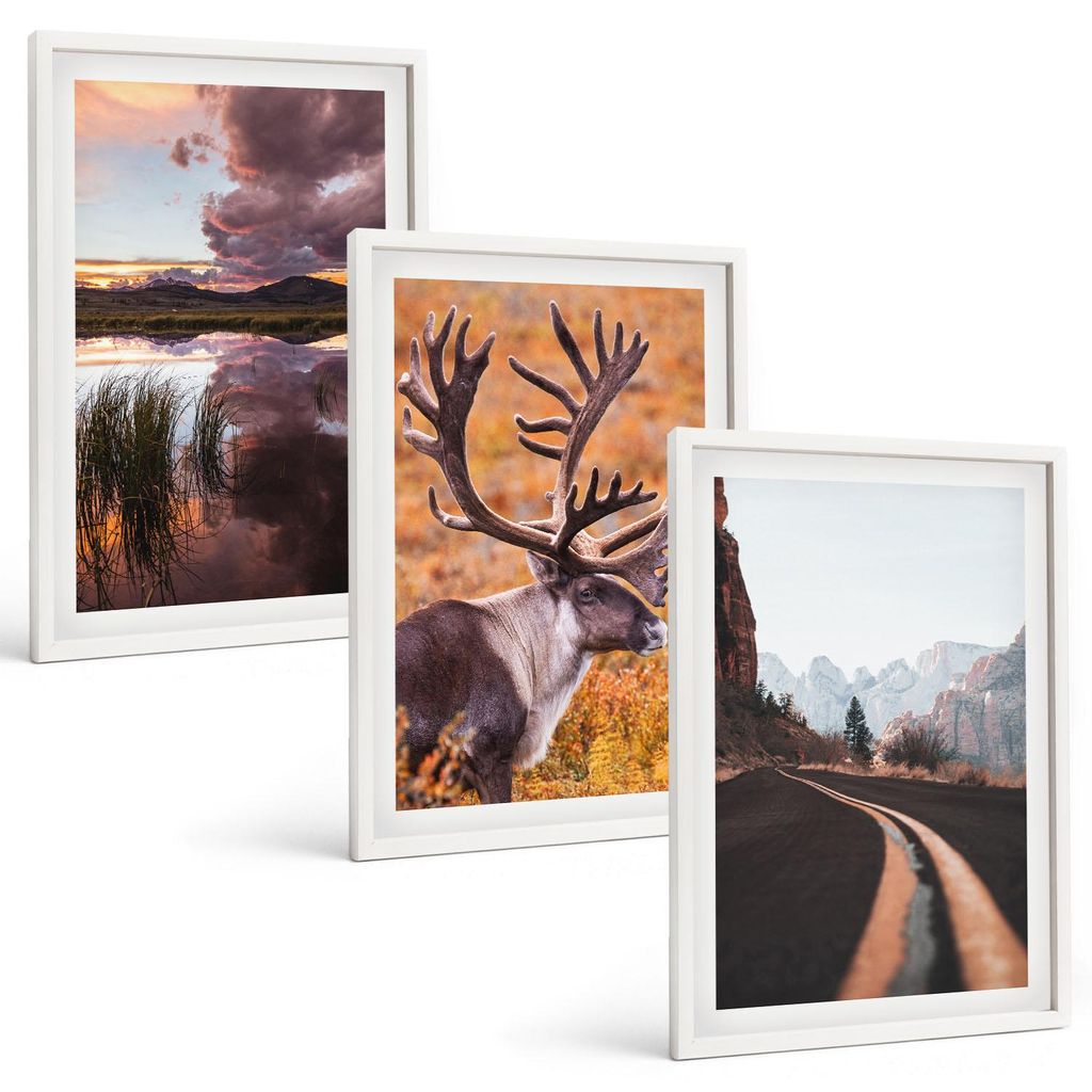 Bilder Set 3-teilig im weißen Rahmen – Wandbilder 3 Stück – gerahmte Poster für Wohnzimmer, Schlafzimmer und Flur – 40x60 cm – Berglands...
