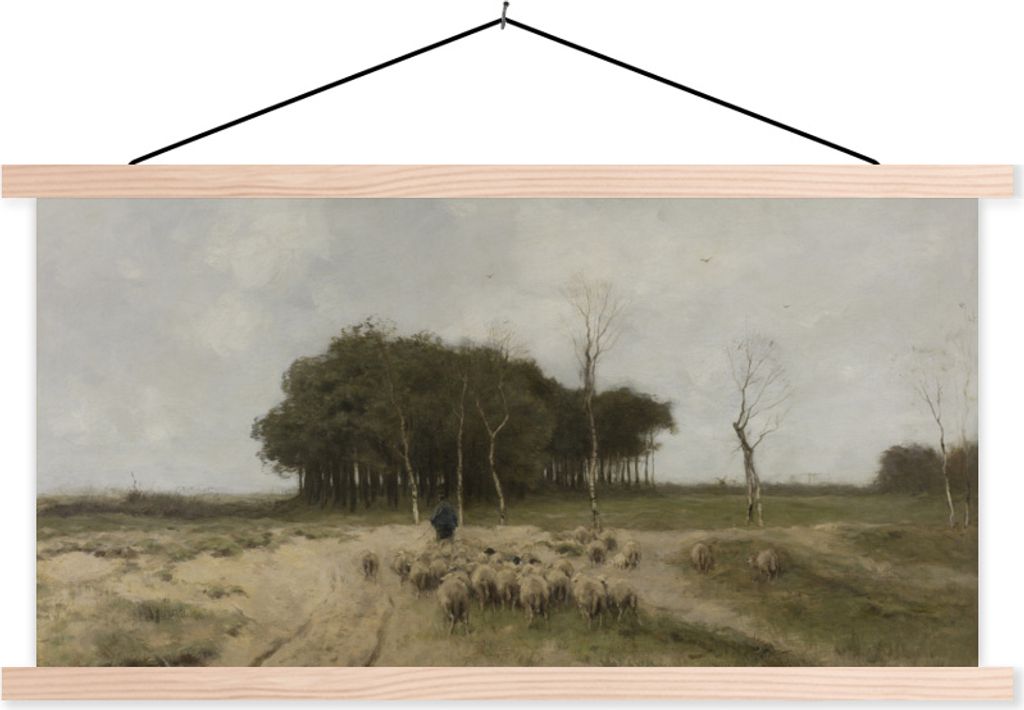 MuchoWow Textilposter Heide bei Laren - Gemälde von Anton Mauve 60x30 cm mit holzfarbenen Rahmen - Dekoration