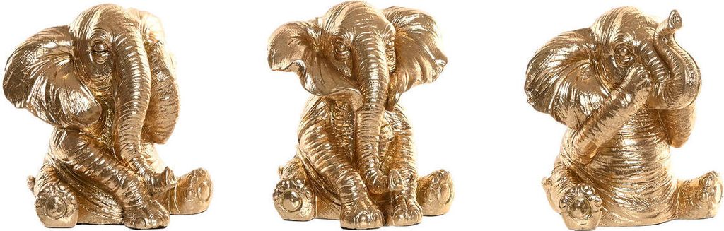 Deko-Figur Home ESPRIT Gold Elefant 13 x 12 x 14 cm (3 Stück)