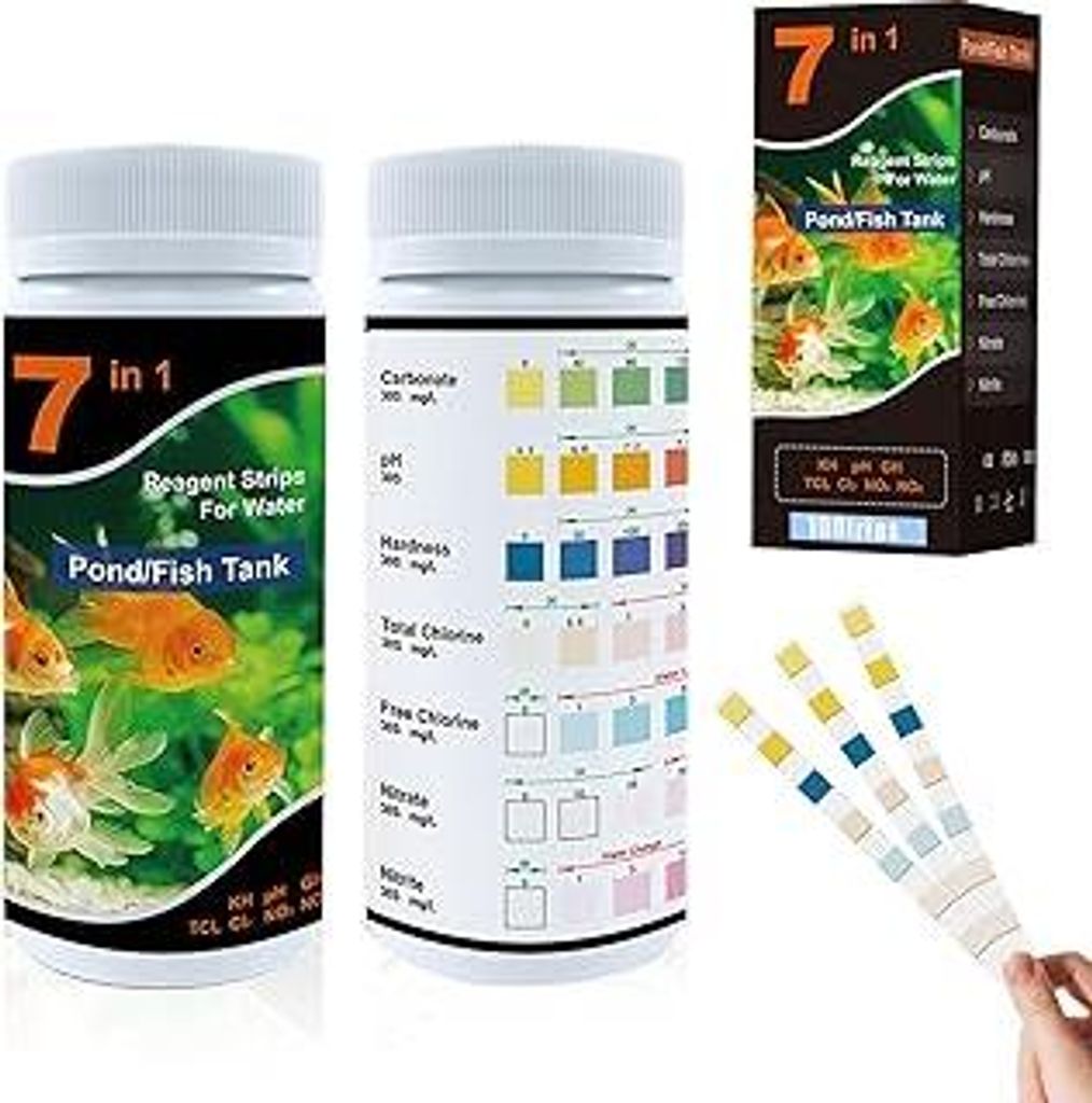 7 in 1 Aquarium Teststreifen 100 Stück, Aquarium Wassertest zur Messung von pH, KH, GH, Nitrat, Nitrit, Chlor & Gesamtalkalität für Aquarium, Te...