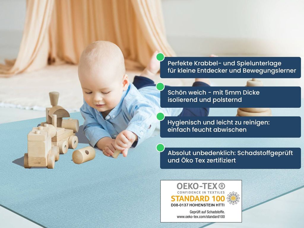 Primaflor Anti-Rutsch Baby Krabbelmatte - Blau - 180x180cm - polsternde & wasseranweisende Spielmatte