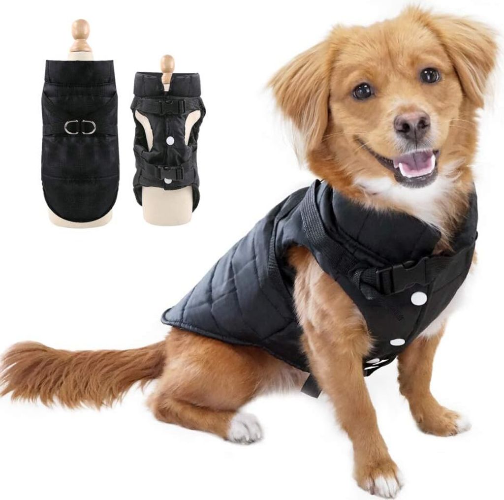Winter Hundemantel Warme wasserdichte Hundejacke für Welpen mit D-Ring Rot und Schwarz XS - 2XL, l
