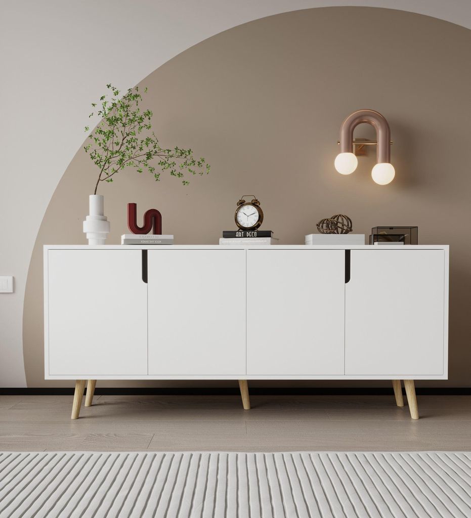 Skye Decor, Hochwertiger Konsolentisch, Weiß, 180 x 80 x 45 cm | 100% melaminbeschichtete Spanplatte, Holzbeine (20 cm), zahlreiche Regale, Wandmo...