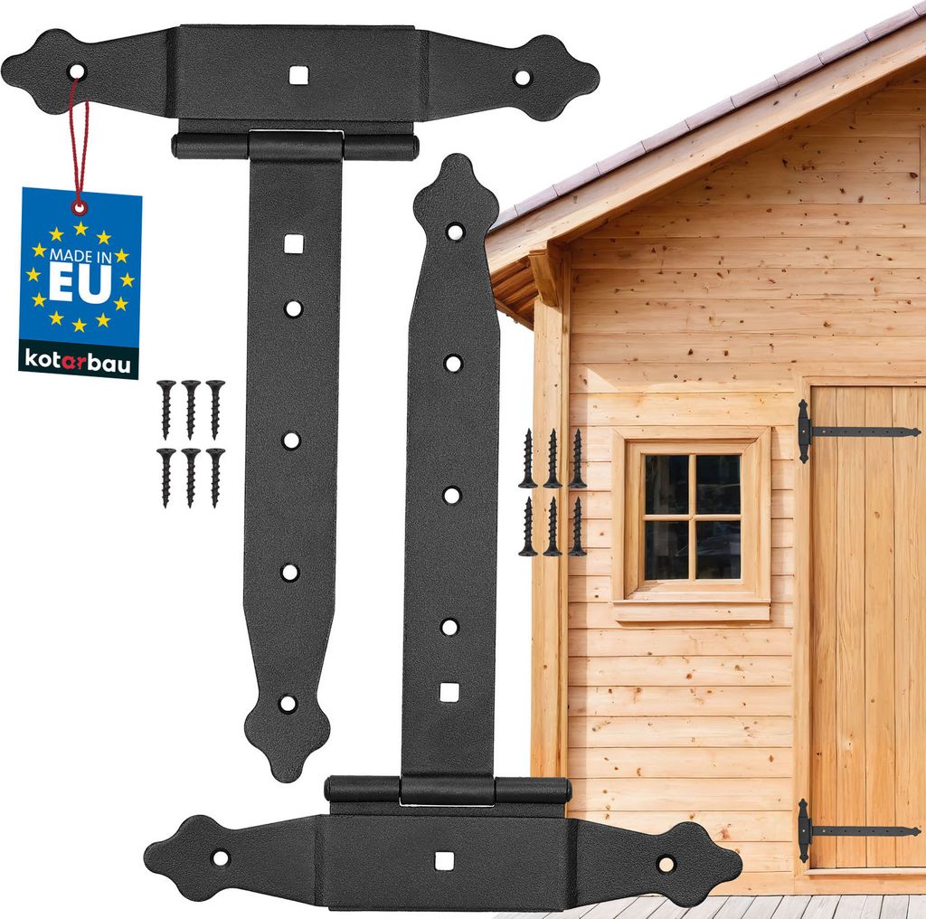 KOTARBAU 2er Set Kreuzgehänge 250 mm Ladenband Scharnier Band Platte Baubeschlag Torbeschlag Holzverbindung Werfgehänge T-Scharnier T-Band Pulv...