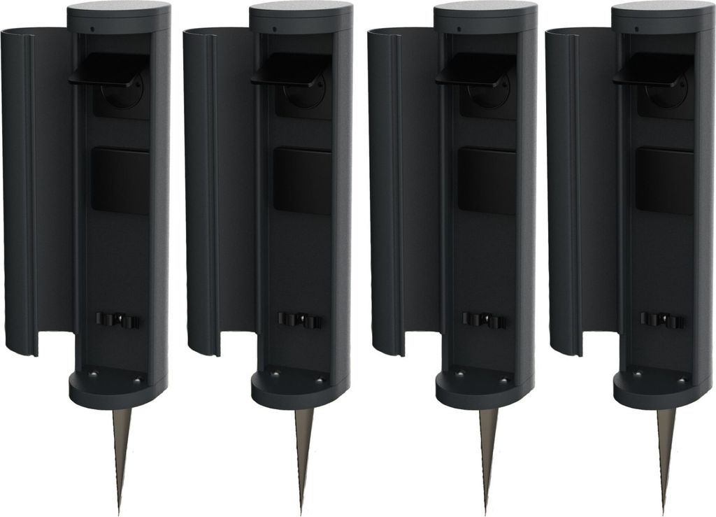 Novatool 4x Steckdosenturm 2-fach außen Anthrazit rund mit Blende IP44 mit Erdspieß Steckdose Aussen Gartensteckdose Outdoor Steckdosesäule Gart...