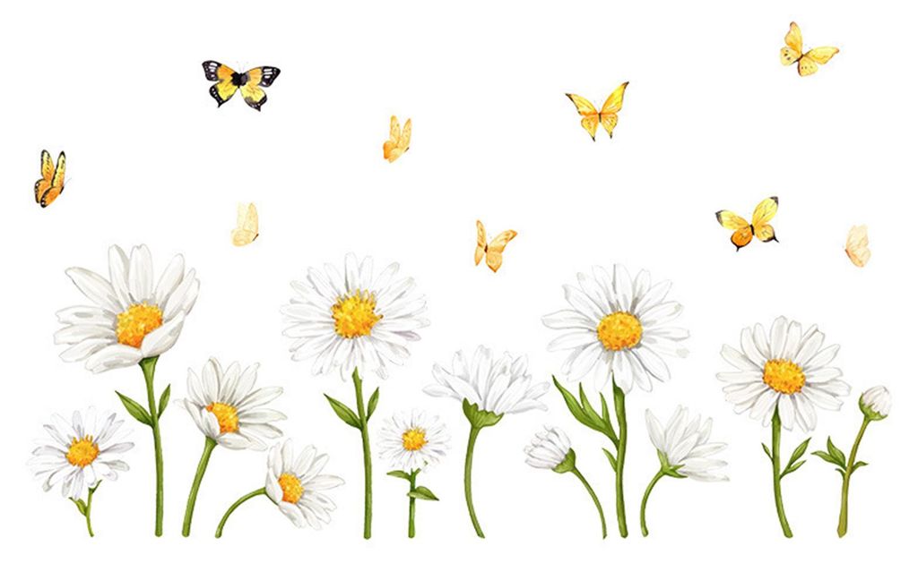Fensteraufkleber mit Frühlingsblumen, Gartenblumen und Schmetterlingen – wiederverwendbare, statisch haftende Glasaufkleber für Glastüren und ...