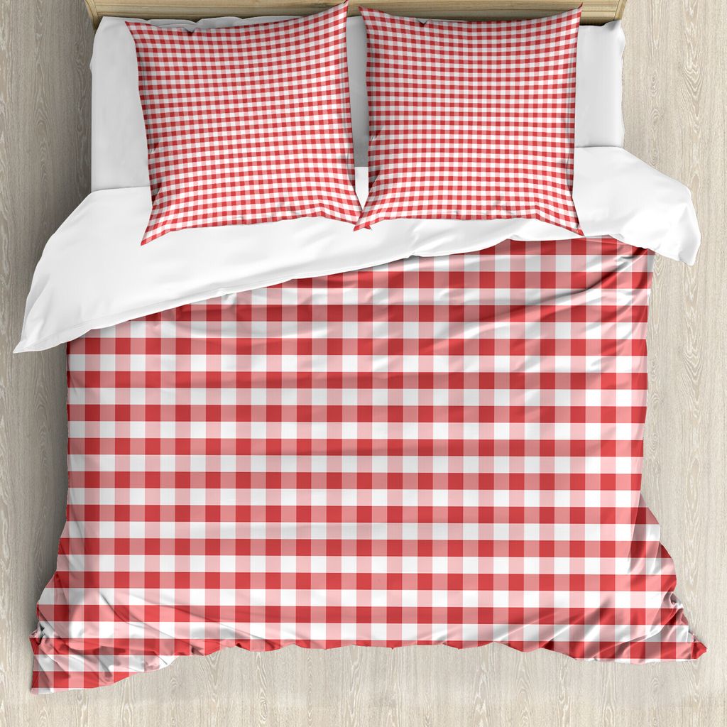 ABAKUHAUS Kariert Bettbezug, traditionelle Gingham, Milbensicher Allergiker geeignet mit Kissenbezügen, 200 cm x 200 cm - 80 x 80 cm, Coral Weiß