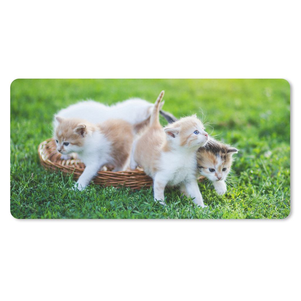 MuchoWow Schreibtischunterlage Kätzchen - Katze - Korb - Mädchen - Kinder - Jungen - Kinder 80x40 cm - XXL Mauspad - Gaming Mauspad