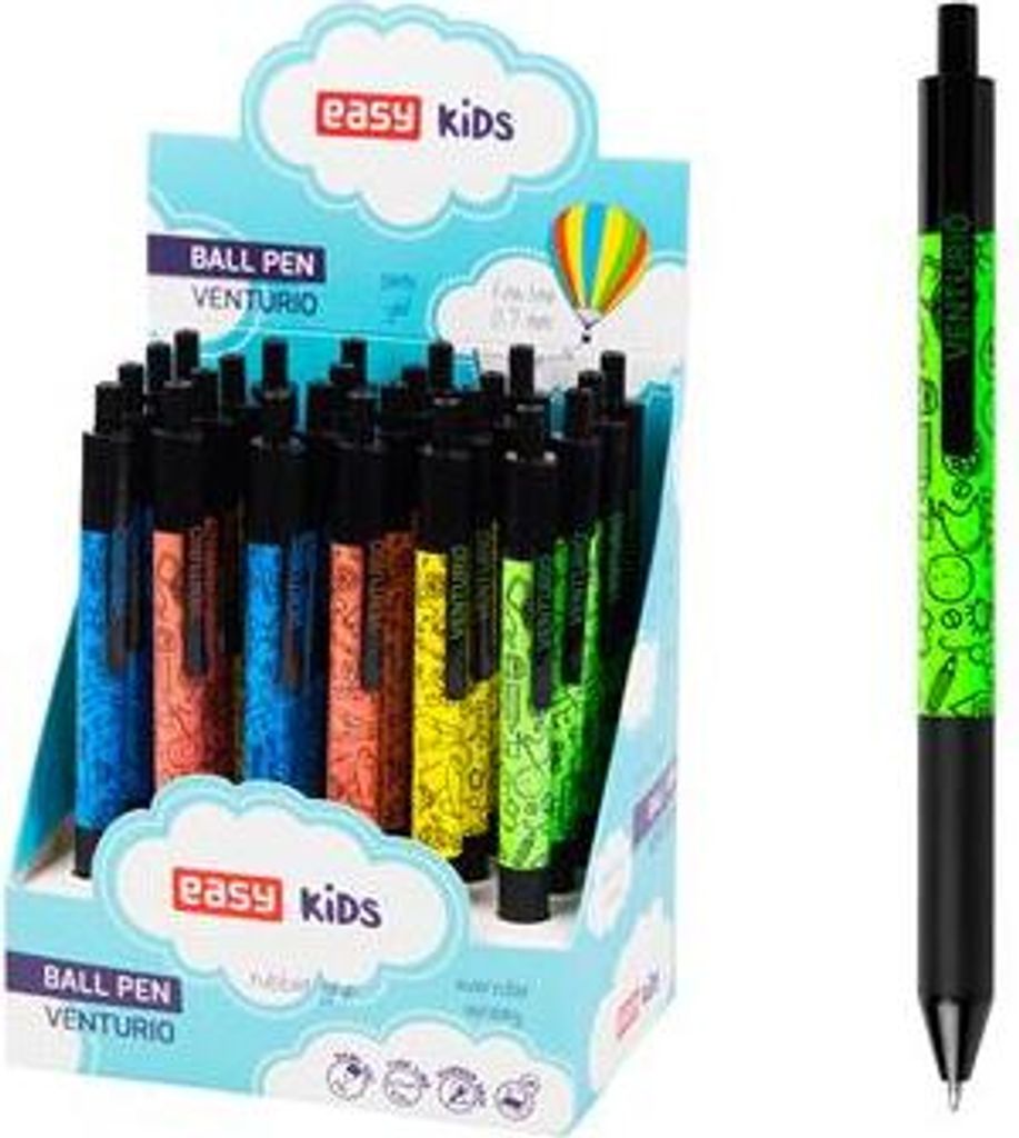 EASY Kids VENTURIO Kugelschreiber, blaue Halbgelmine, 0,7 mm, 24 Stück im Pack, orange-gelb-blau-grün
