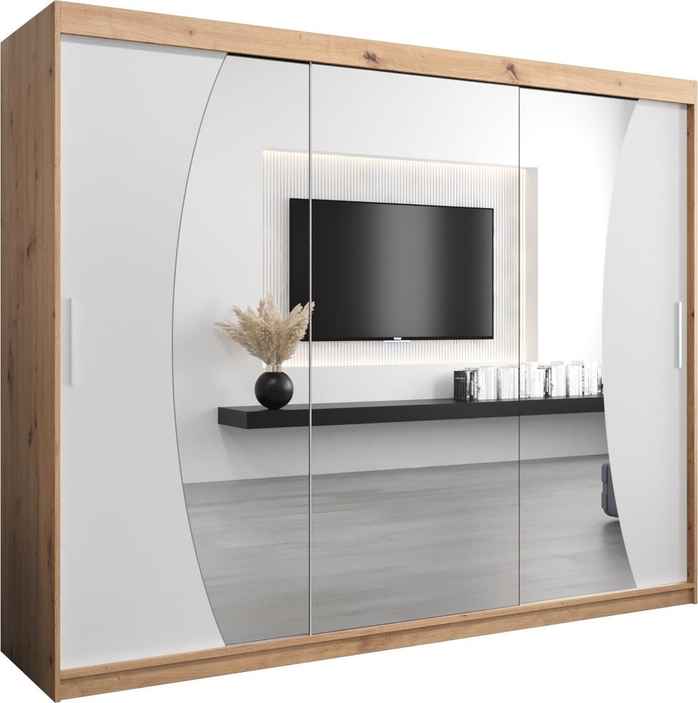 Kleiderschrank, Schiebetürenschrank Schlafzimmer, Schrank mit Spiegel WAVE 250 cm