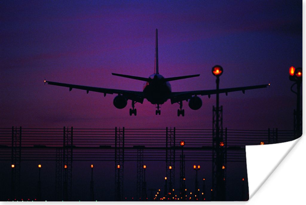 MuchoWow Poster Silhouette eines Flugzeugs in der Nacht 60x40 cm - Schlafzimmerdekoration