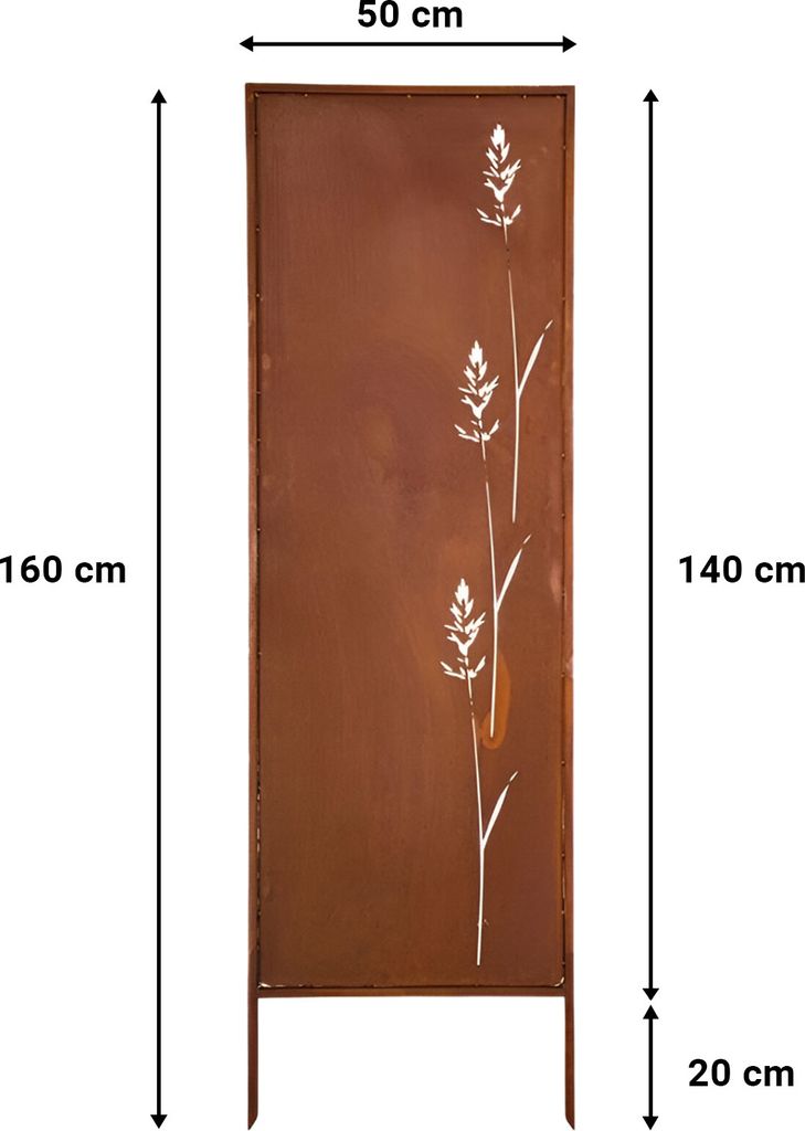 Sichtschutz Metall - 160 cm x 50 cm - Edelrost - Rostoptik Produktbild 