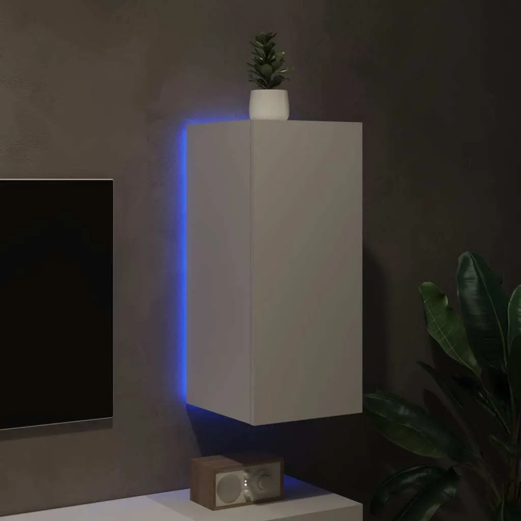 Meuble TV mural à LED 70cm blanc - Rangement multimédia haute qualité - 4