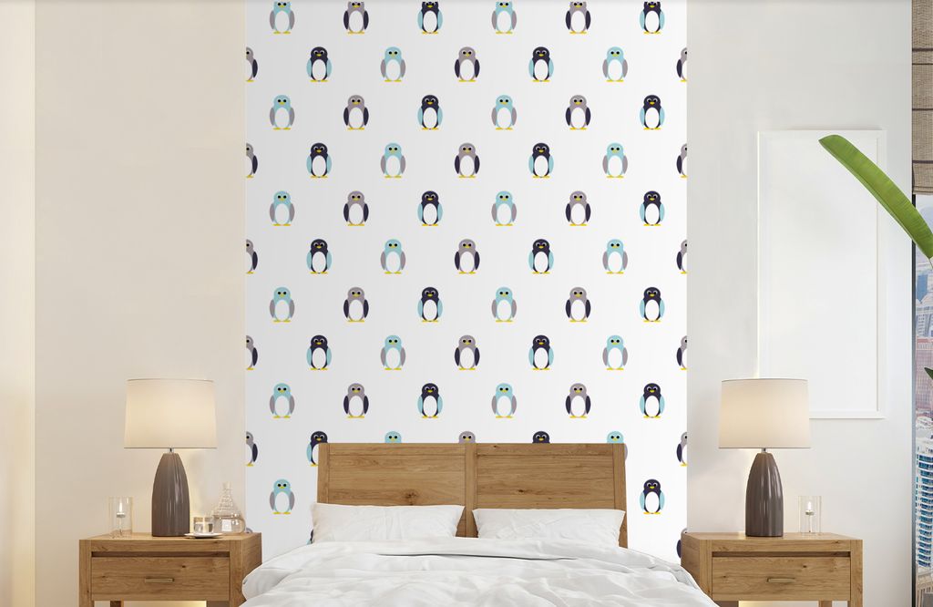 MuchoWow Fototapete für Wohnzimmer oder Schlafzimmer Wandtapete Vinyl Motivtapete Gestaltung - Tiere - Pinguin - 140x220 cm - Fototapeten