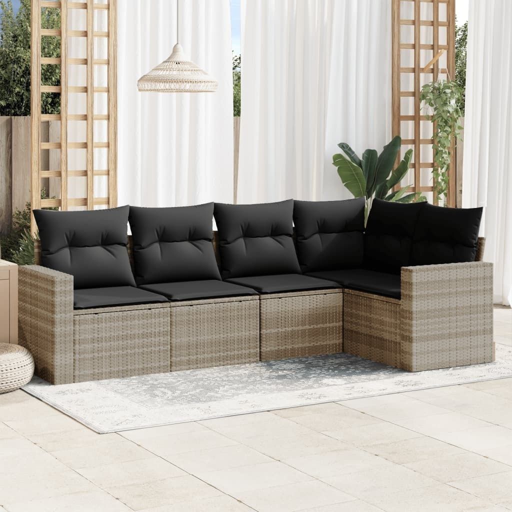 Maison Exclusive - 5-tlg. Garten-Sofagarnitur mit Kissen Hellgrau Poly Rattan