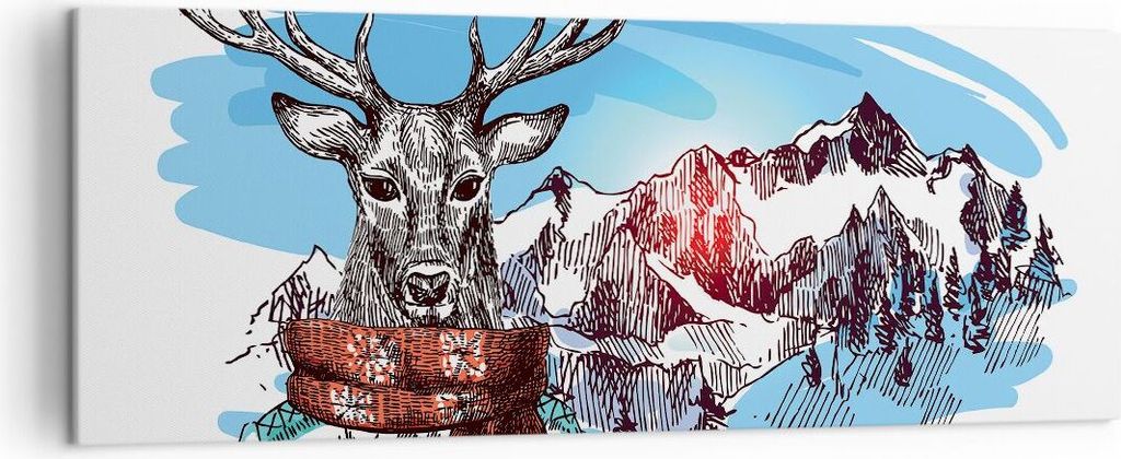 Bild auf Leinwand - Leinwandbild - Deer Berg Kinder hipster - 140x50cm - Wand Bild - Wanddeko - Leinwanddruck - Bilder - Kunstdruck - Wanddekoratio...