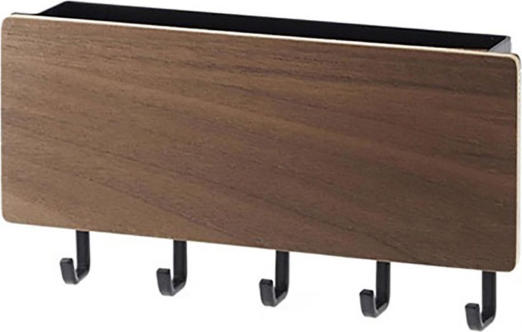 Japanischer Schlüsselhalter aus Holz zur Wandmontage mit 5 Haken, stanzfrei, multifunktionaler Schlüsselhalter für Zuhause, braun