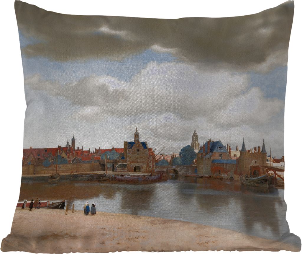 MuchoWow Outdoor Kissen - Ansicht von Delft - Gemälde von Johannes Vermeer - 50x50 cm - Wetterfest - Lounge Kissen - Komfortabel - Kissen mit Bild