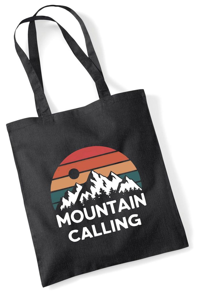Huuraa Jutebeutel Mountain Calling Berge 10 Liter Black Baumwolle Tasche Geschenkidee