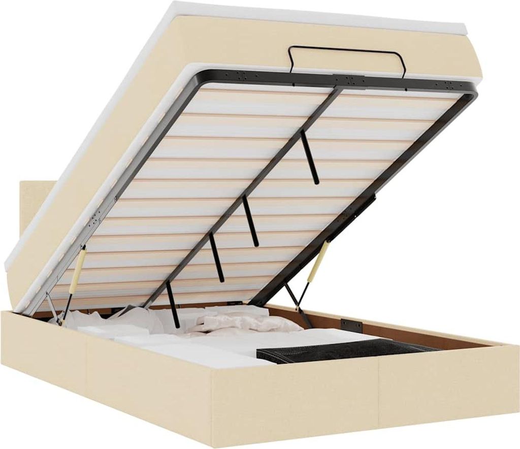 vidaXL Ottoman-Bett mit Matratze & LEDs Creme 120x200 cm Stoff