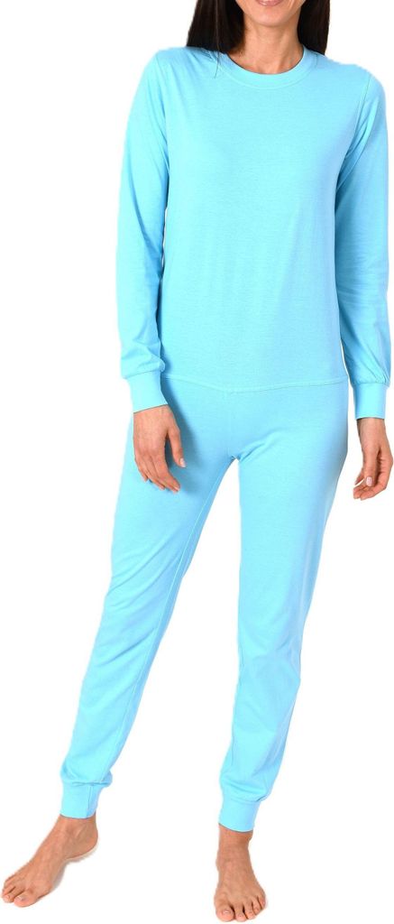 Damen Pflegeoverall langarm Einteiler Schlafanzug mit Reißverschluss am Rücken ; türkis , S