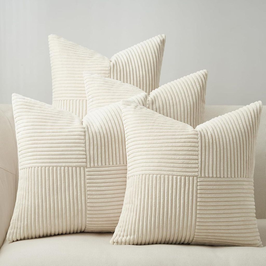 Kissenbezug cremefarben, 60 x 60 cm, 4er-Set, Samtkissenbezüge, dekorative Kissenbezüge für Sofa, Schlafzimmer, Wohnzimmer, Balkon, Kinderzimmer...