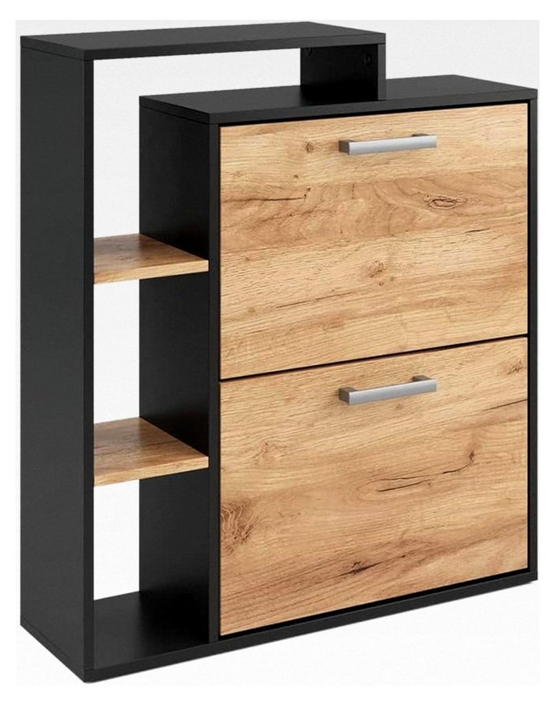 Schuhkipper Orlando, Eiche/Anthrazit, 24,5 x 90 cm, 2 Fächer, mit zwei klappbaren Regalen zur platzsparenden Schuhaufbewahrung