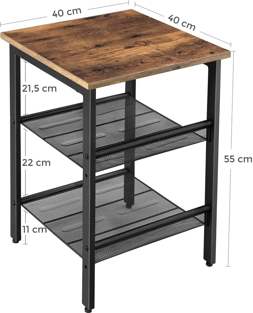 VASAGLE Table d'Appoint Industrielle avec 2 Étagères Grillagées Réglables - 6